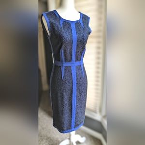 BCBGMAX AZRIA RUMOR BLOCKED LACE BLUE SHEATH DRESS